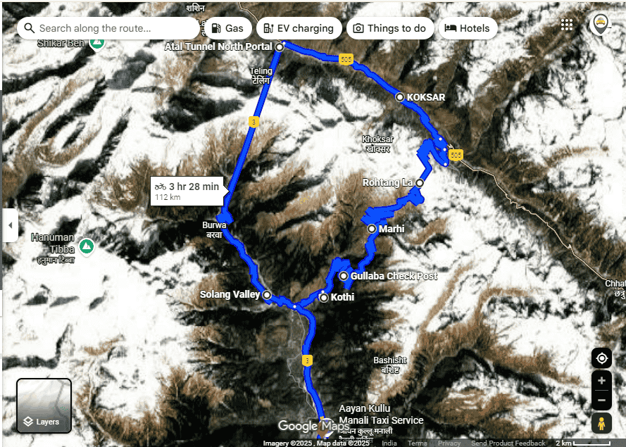Manali To Rohtang Pass Taxi Route map